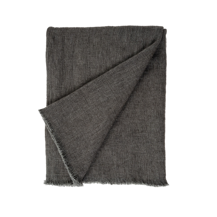 Selena Linen End of Bed Blanket Dark Grey