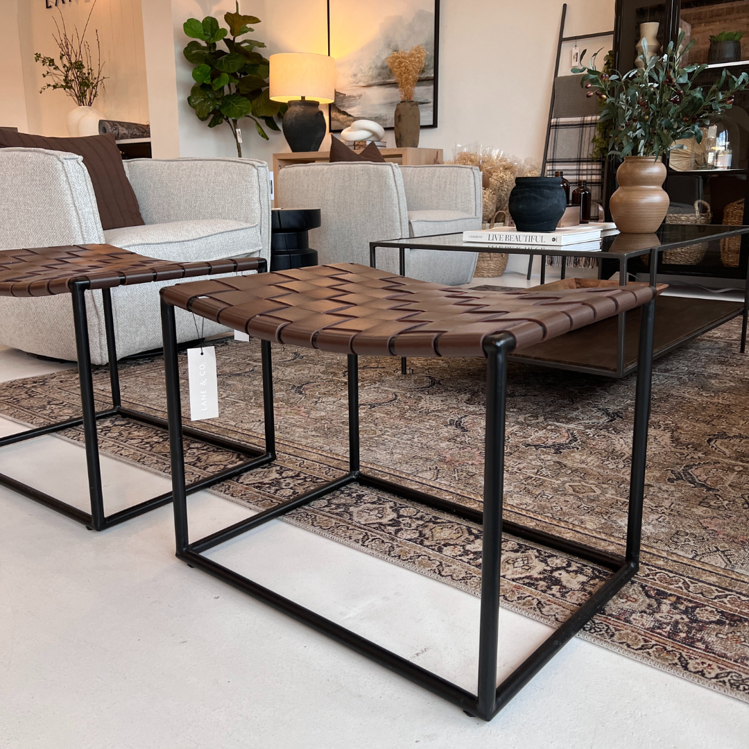 Clarissa Woven Leather Stool