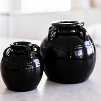 Glazed Black Vase with Handles