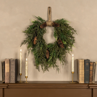16" Hanging Cedar Wreath /w Pinecones