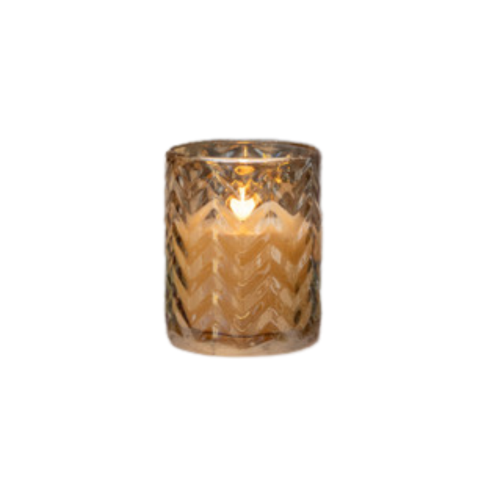 5" Champagne Chevron Glass 3D Flame Candle