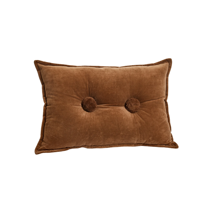 Brown Velvet Pompom Cushion