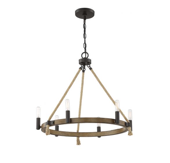 6 Light Oil Rubbed Bronze with Wood Chandelier