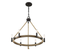 6 Light Oil Rubbed Bronze with Wood Chandelier