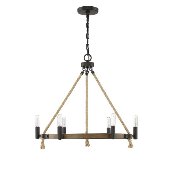 6 Light Oil Rubbed Bronze with Wood Chandelier