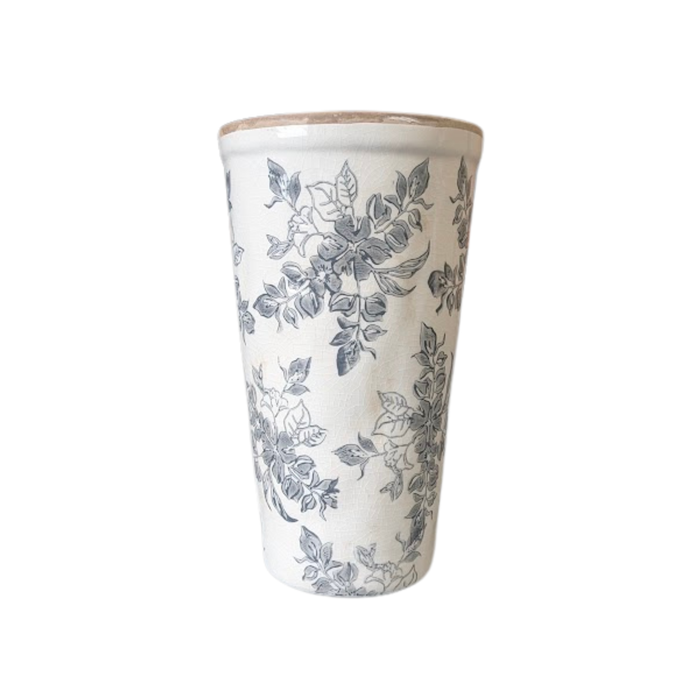 Floral Motif 9.5" Vase [Muted Grey]