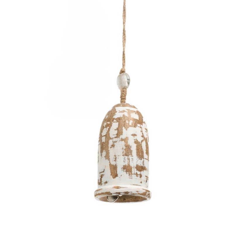 White Wash Wooden Bell - Large