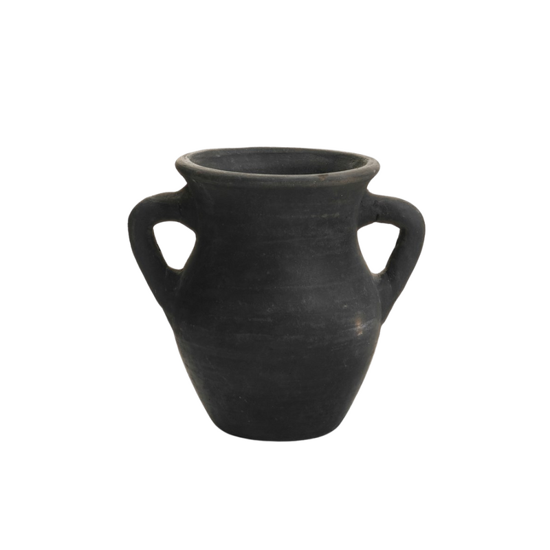 Burnt Black Terracotta Clay Vase with Handles