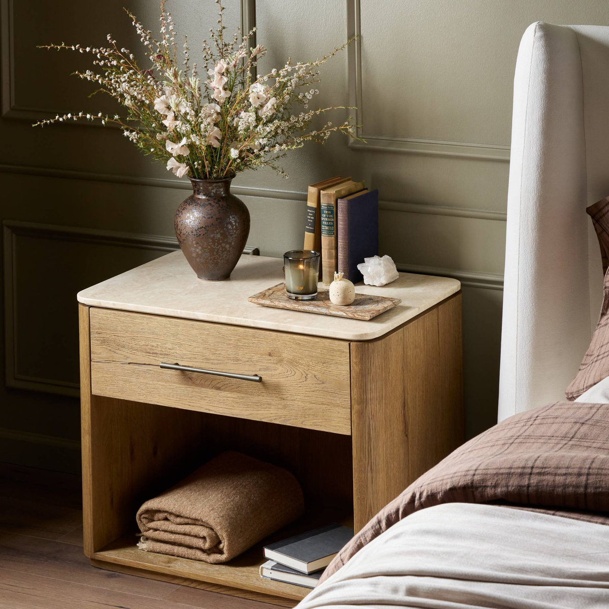 Raleigh Nightstand w/ Marble Top