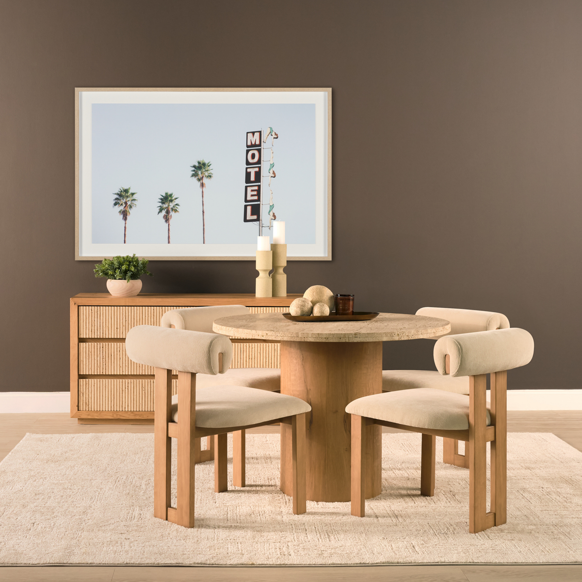 Siena Round 42" Travertine Top Dining Table
