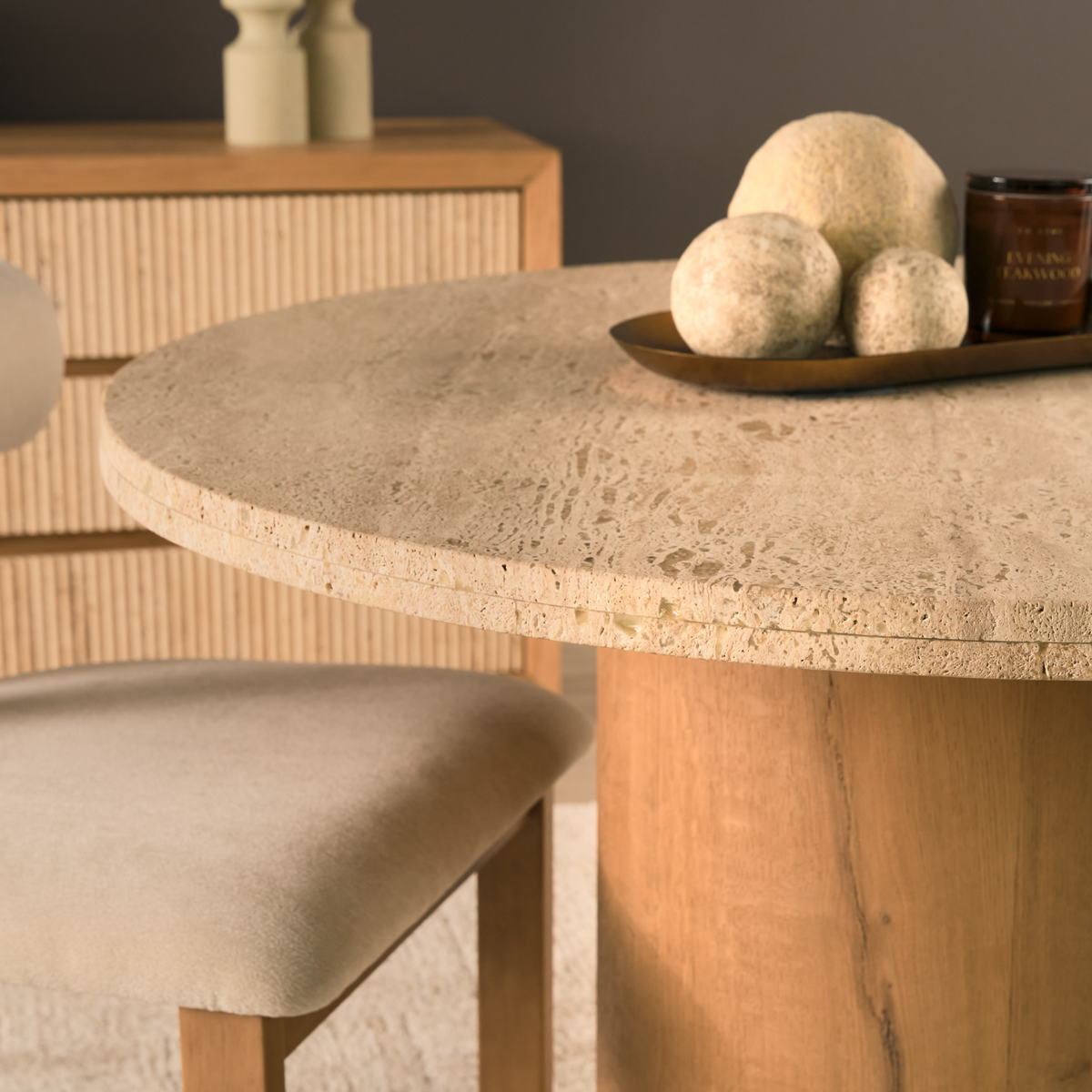 Siena Round 42" Travertine Top Dining Table