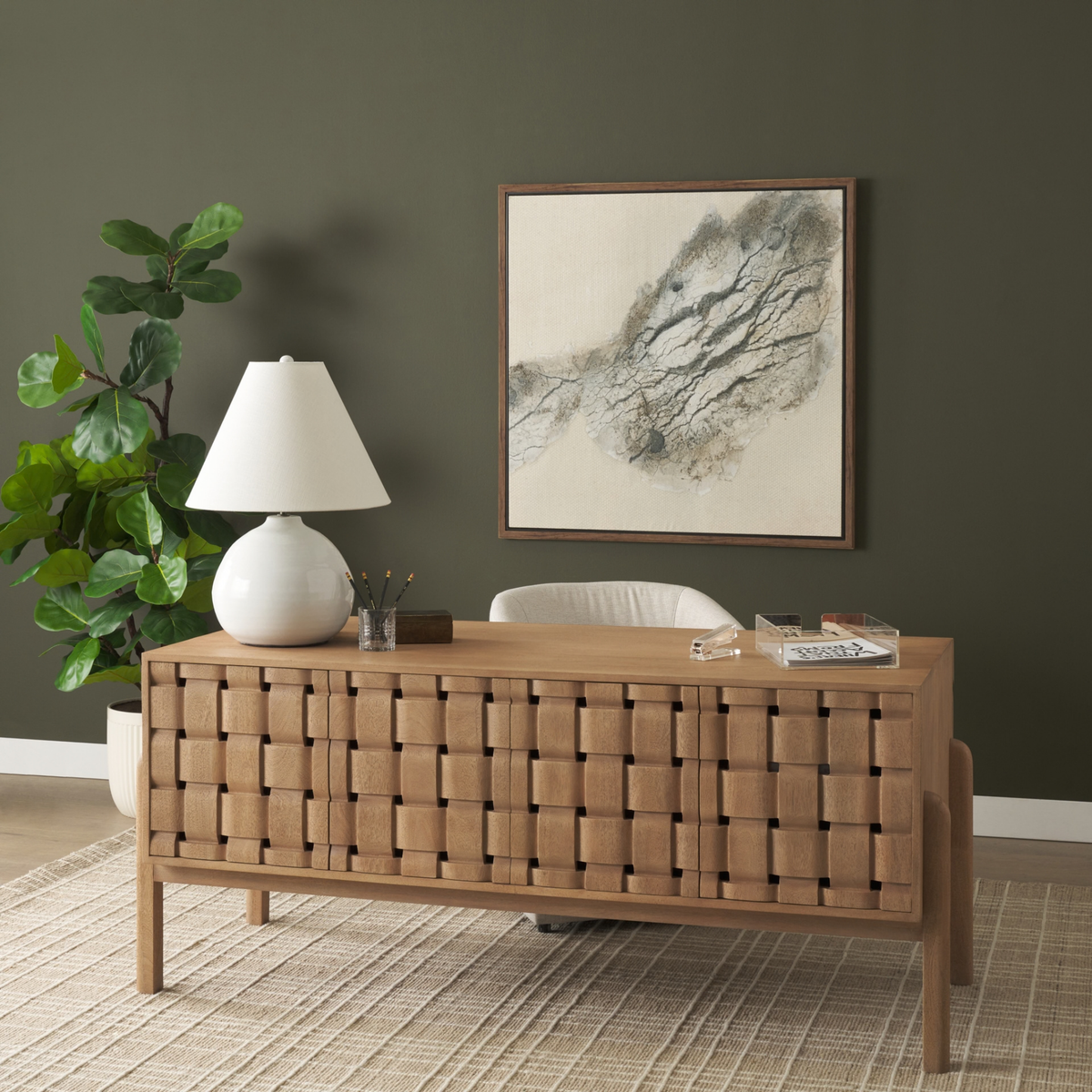 Trellyn Desk [/w Carved Woven Wood Front]
