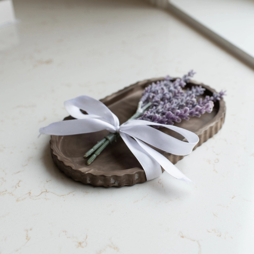 Fluted Oval Tray - Mocha Stone