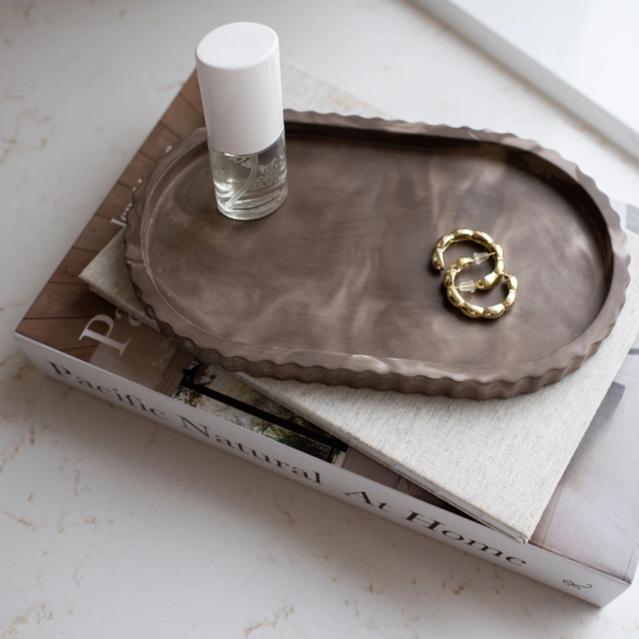 Fluted Oval Tray - Mocha Stone