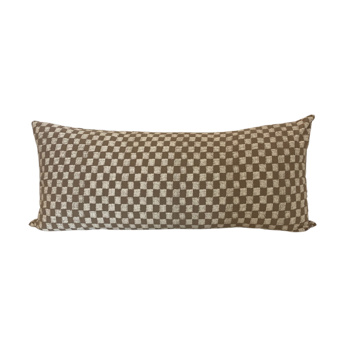 Brown Check Lumbar Pillow Cover 12" x 27"