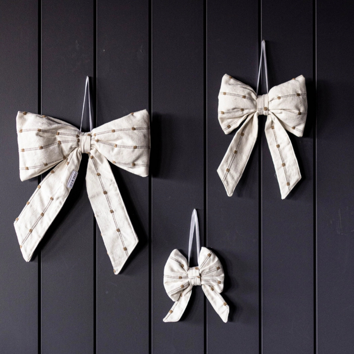 White & Brown Dotted Fabric Bow