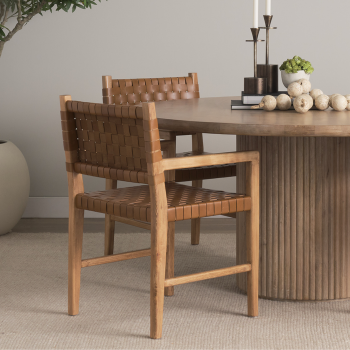 Shane Woven Leather Dining Armchair