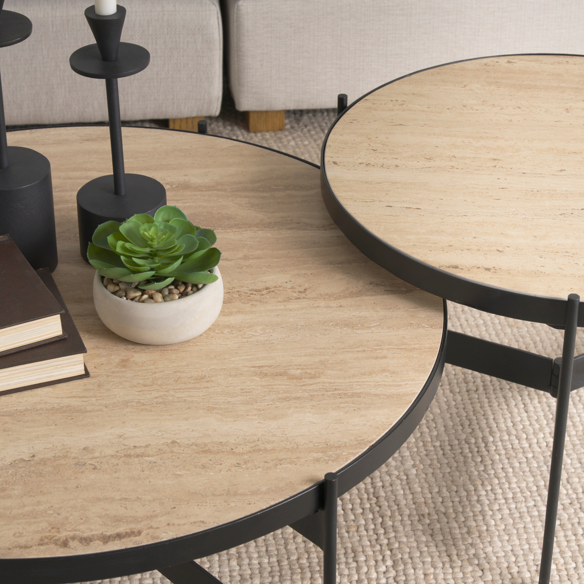 Wade Travertine Nesting Coffee Table Set