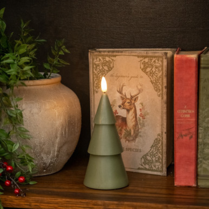 7.75" Dark Green 3D Flame Smooth Tree Candle