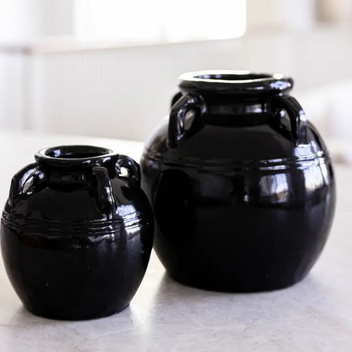 Glazed Black Vase with Handles