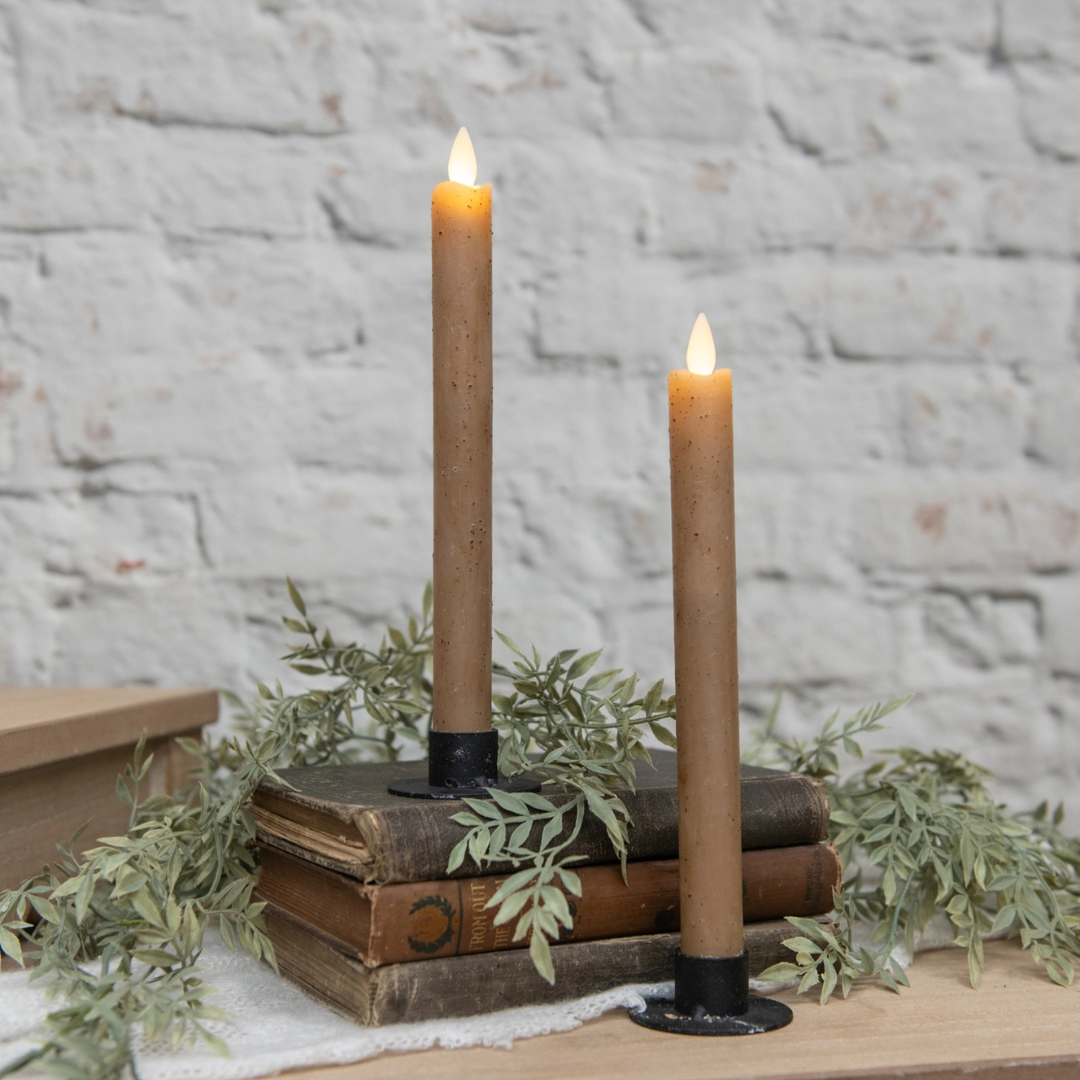 9.5" Moving 3D Flame Beige Taper Candles [Set of 2]