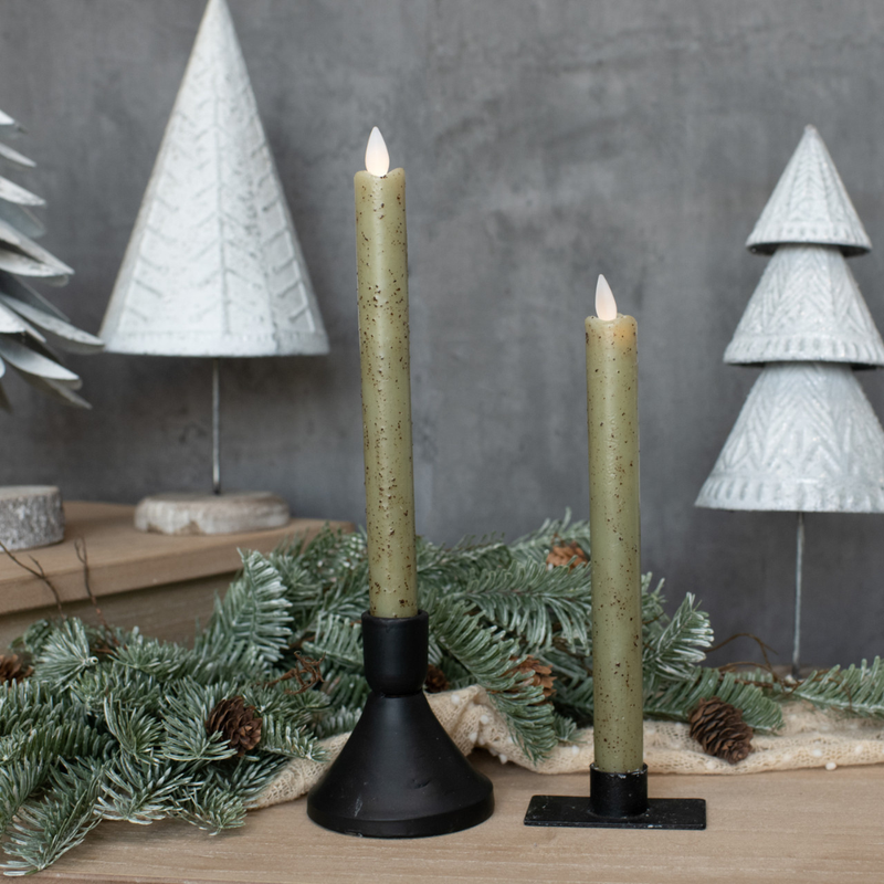 9.5" Moving 3D Flame Green Taper Candles [Set of 2]