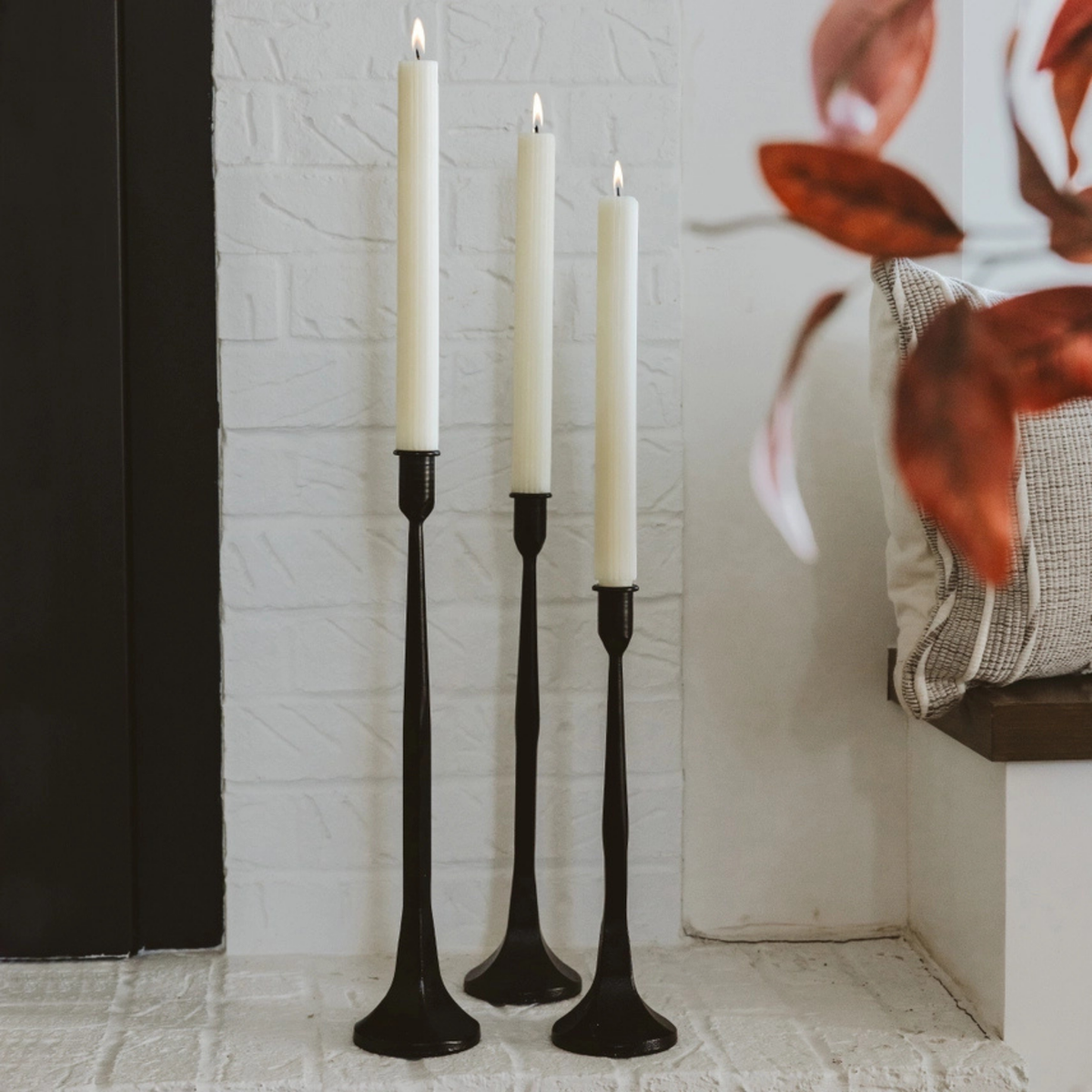 Black Cast Iron Tapered Candle Holder