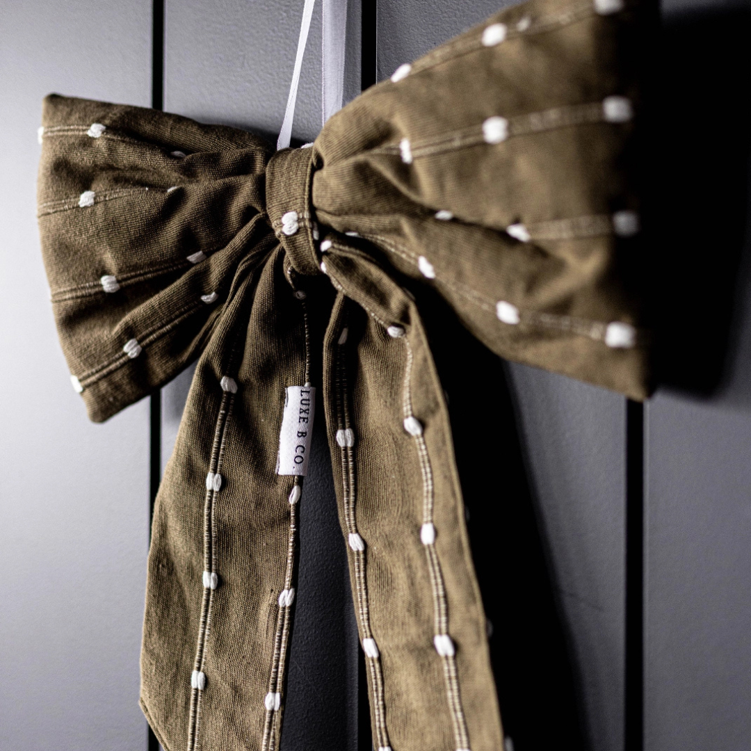 Olive Dotted Fabric Bow