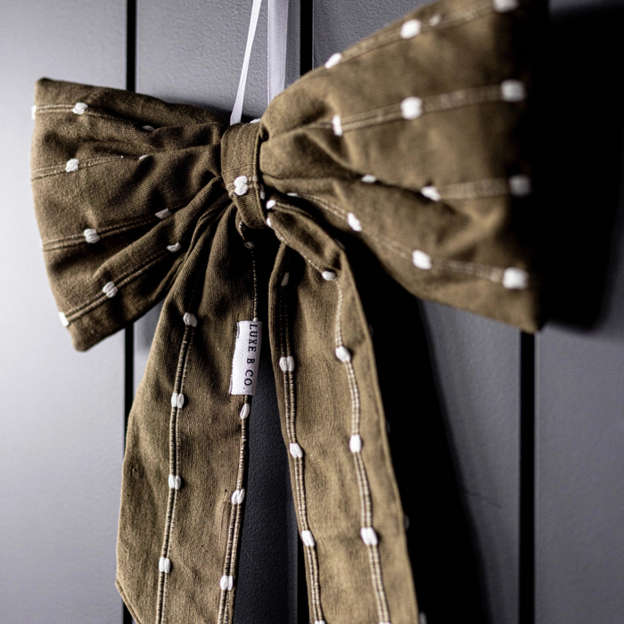 Olive Dotted Fabric Bow