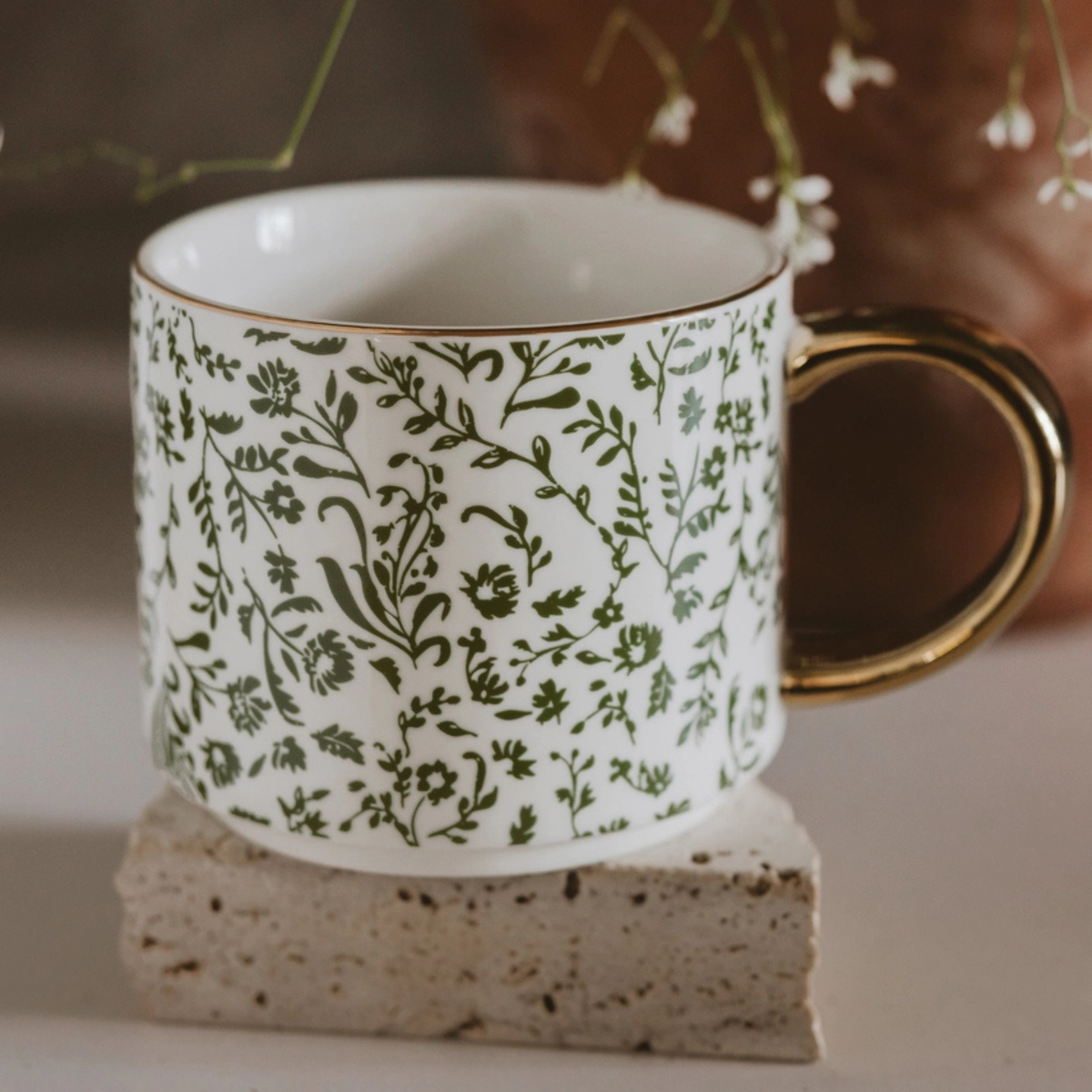 Green Floral Mug