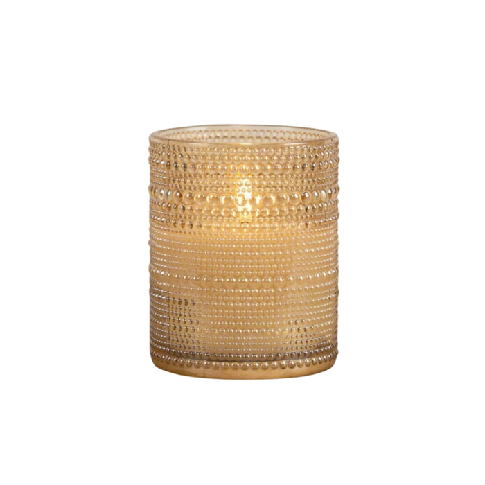 4" Champagne Dotted  Glass 3D Flame Candle