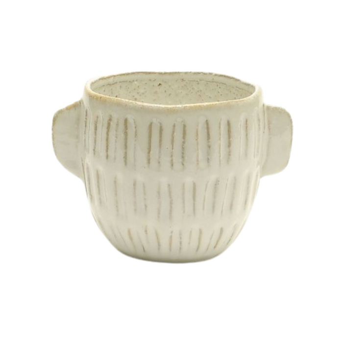 Large Speckled White Pot with Handles