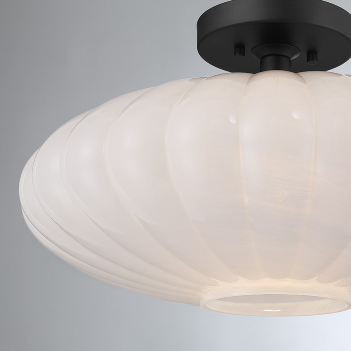 1-Light White Strie Ceiling Light