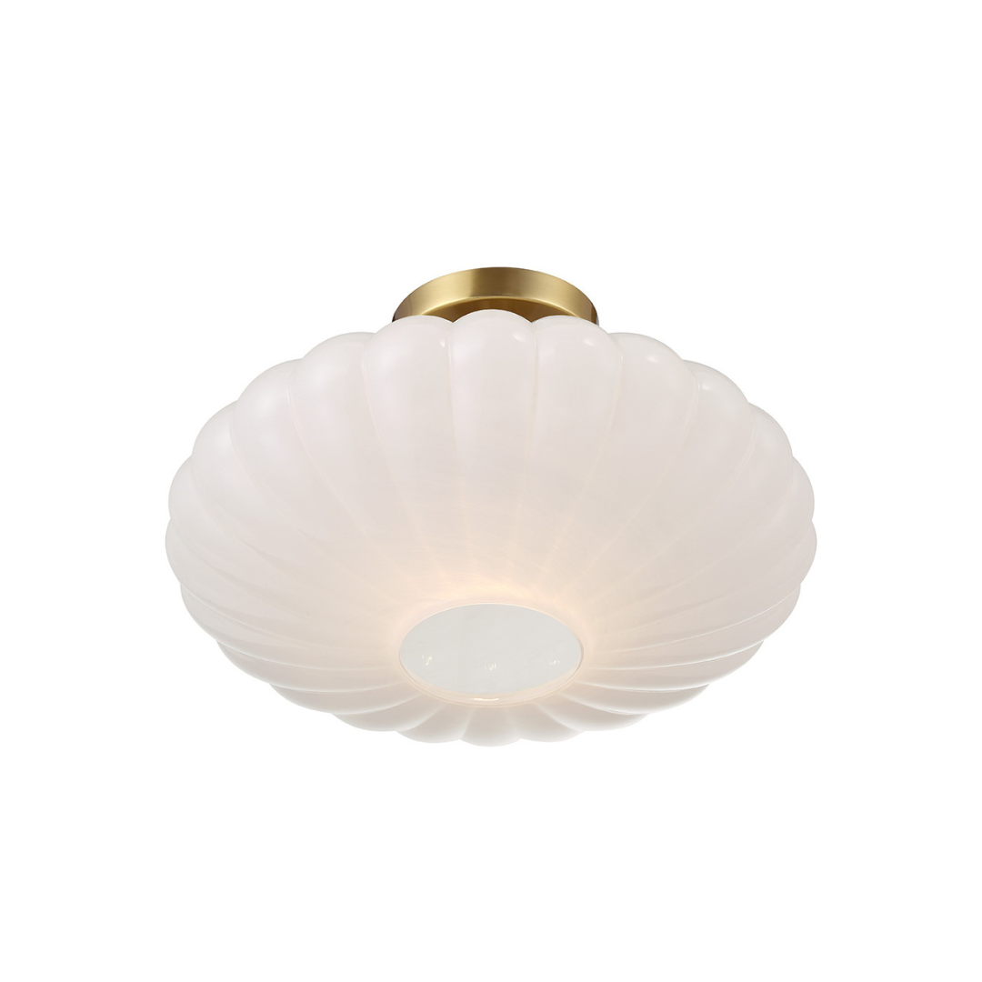 1-Light White Strie Ceiling Light