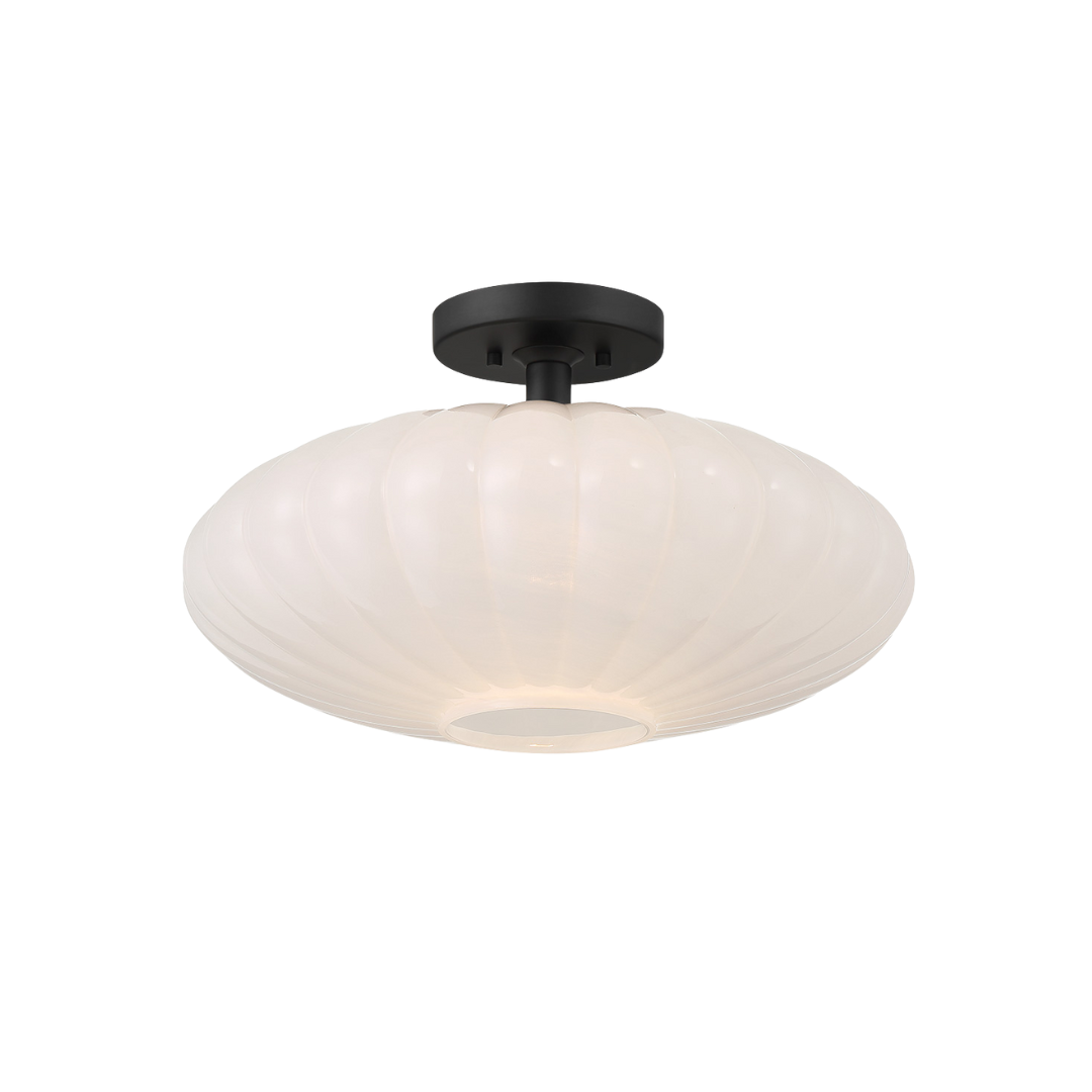 1-Light White Strie Ceiling Light