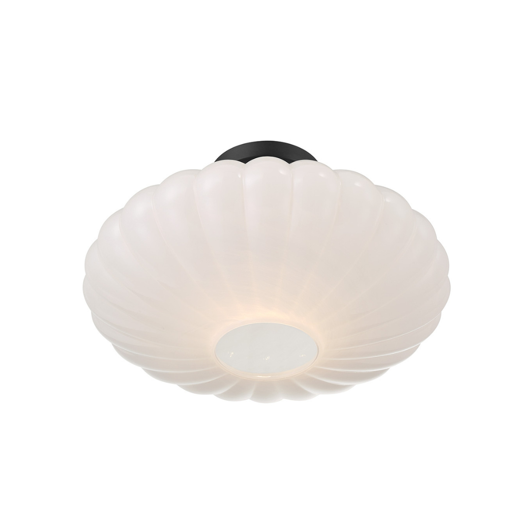 1-Light White Strie Ceiling Light