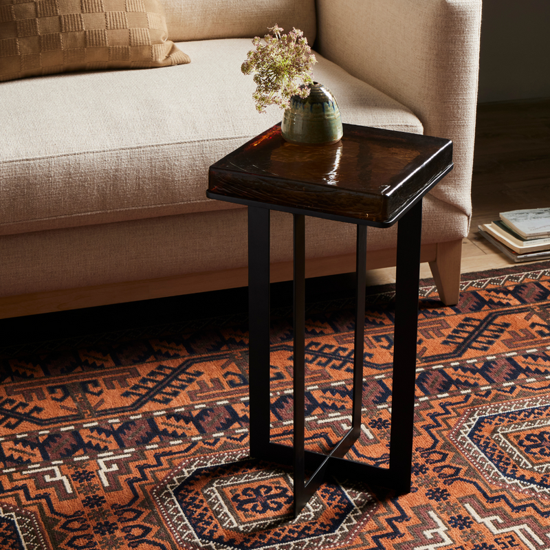 Gavra End Table - Amber Glass Top