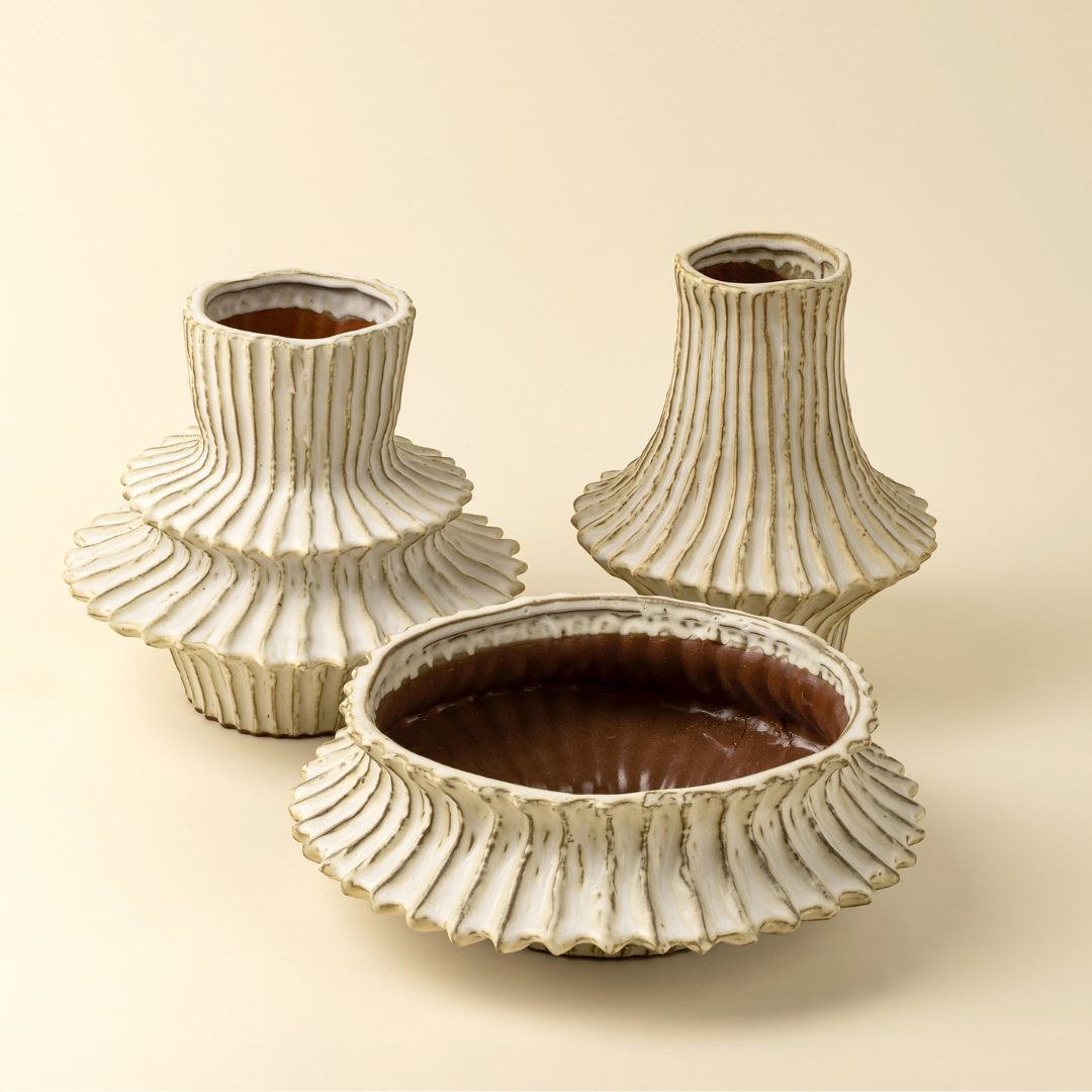 Stria 12" Low Stoneware Vase