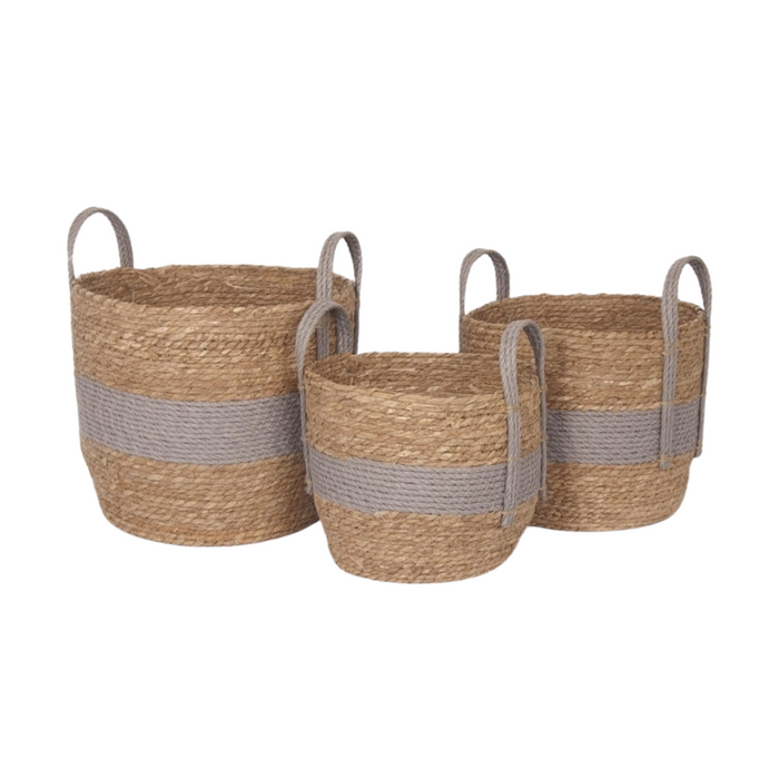 Straw Baskets with Grey Handles