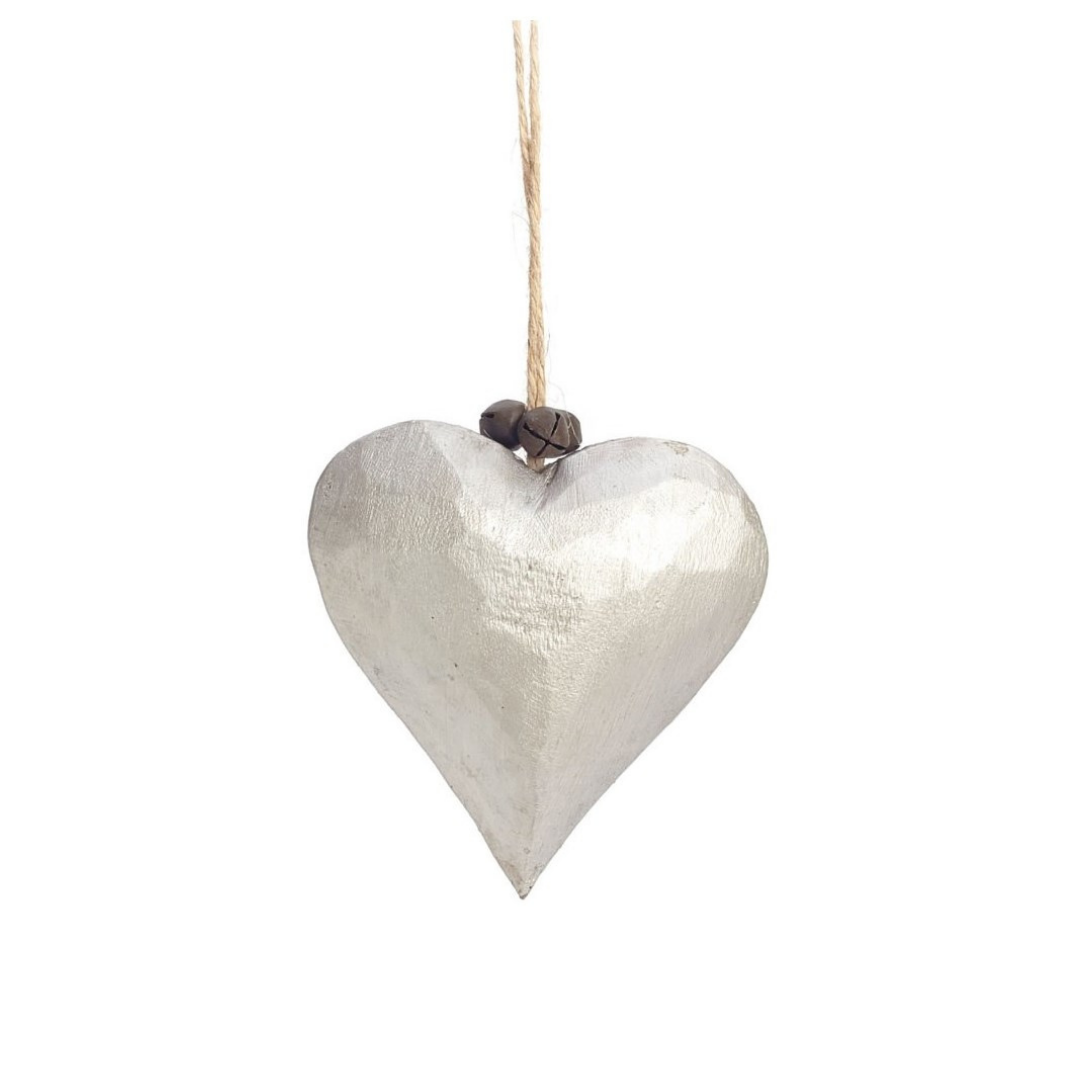 Silver Wooden Heart Ornament