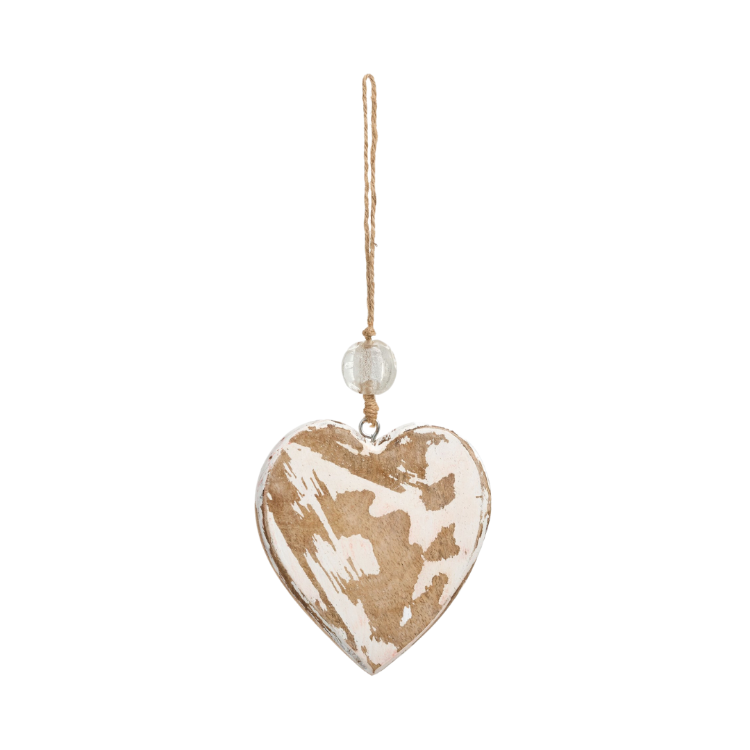 Natural & White Wash Heart Ornament