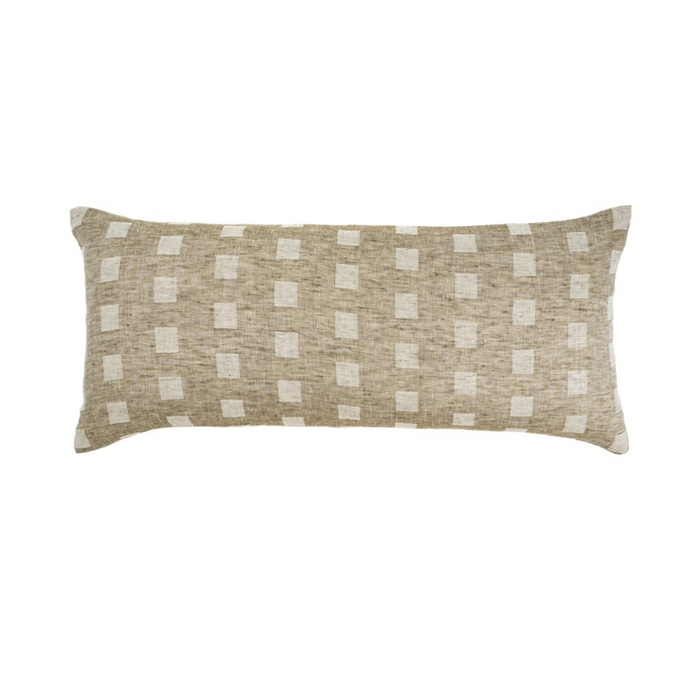 Natural Check Linen Lumbar Pillow - 14" x 31"