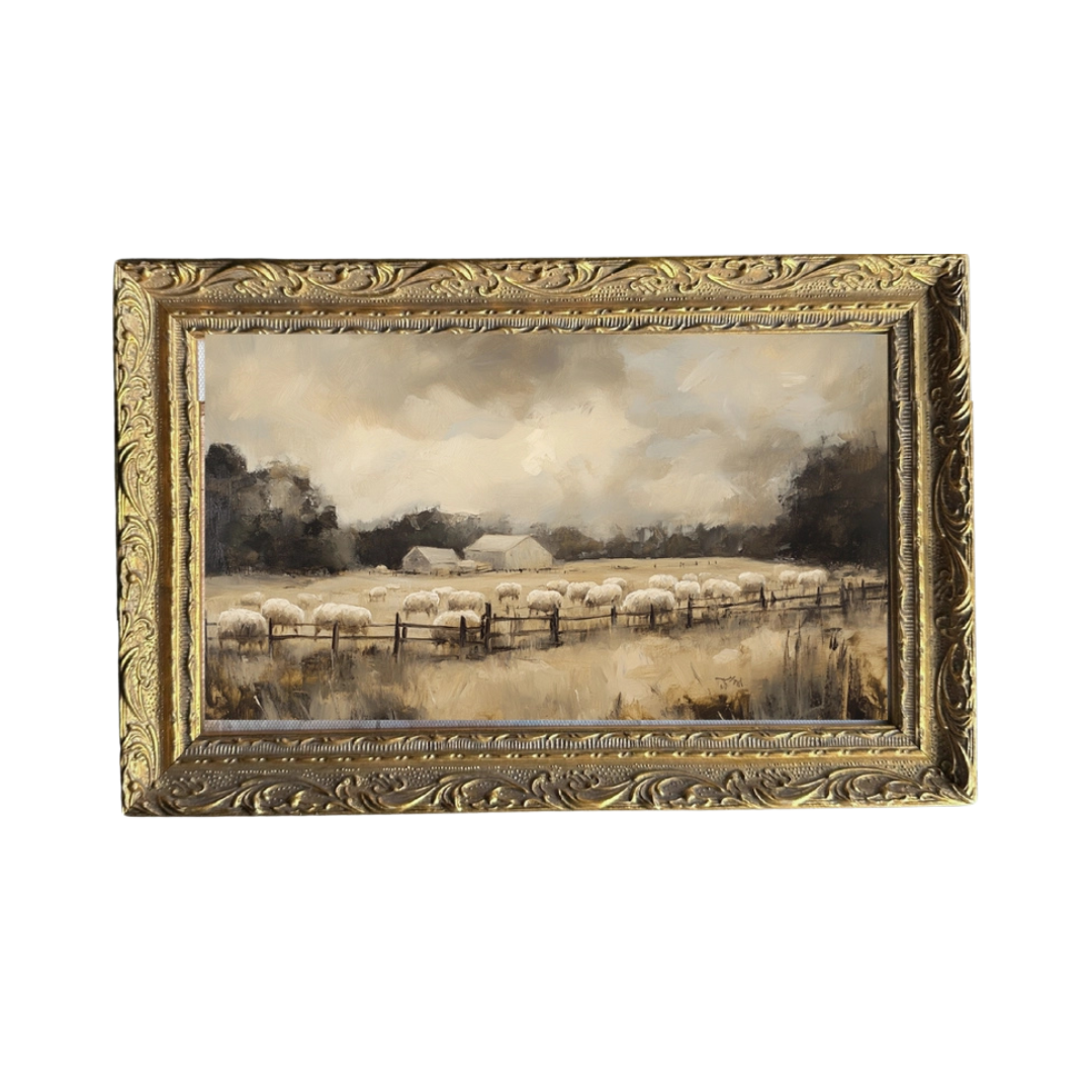 Vintage Sheep Farm Framed Print [12" x 9"]