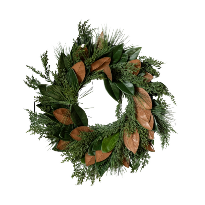 Magnolia Norfolk Cypress Mixed Wreath [Real Touch - 24"]