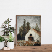 White Shed in Valley - 16" x 20" Wooden Art Print