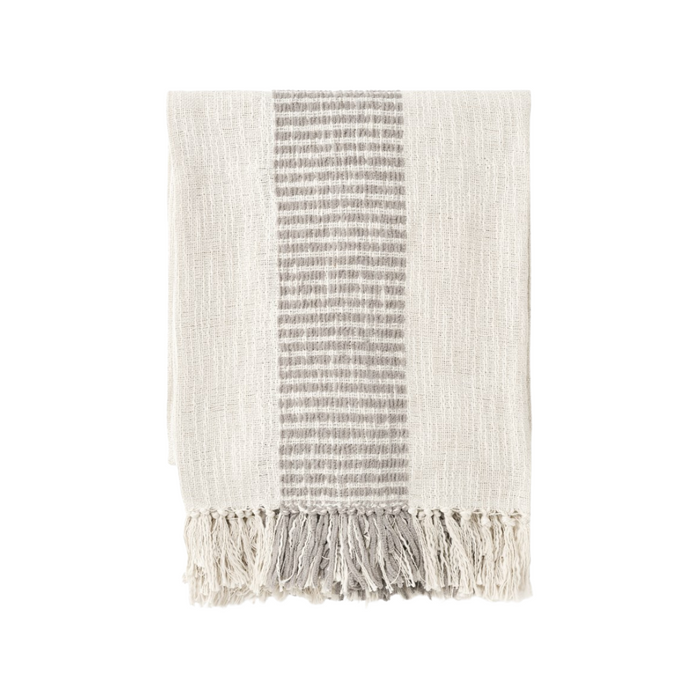 Woven Poly/Chenille Throw - Off White/Grey