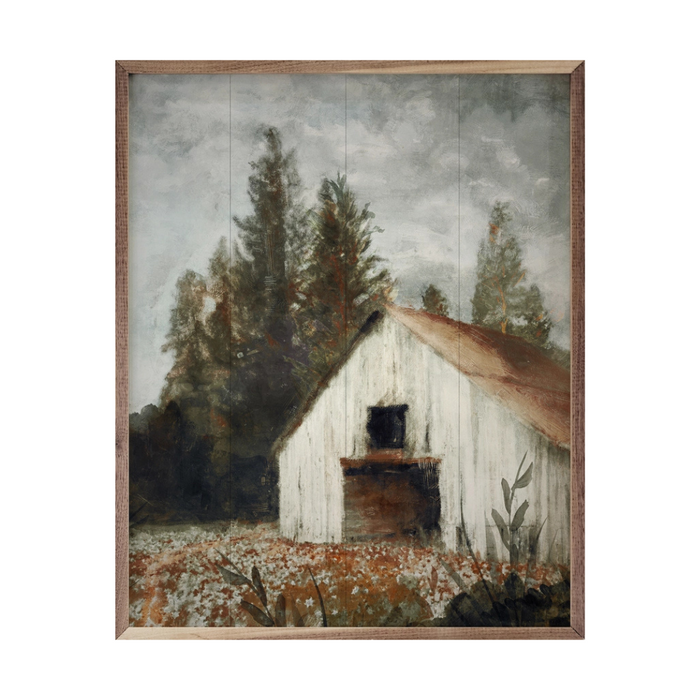 White Shed in Valley - 16" x 20" Wooden Art Print