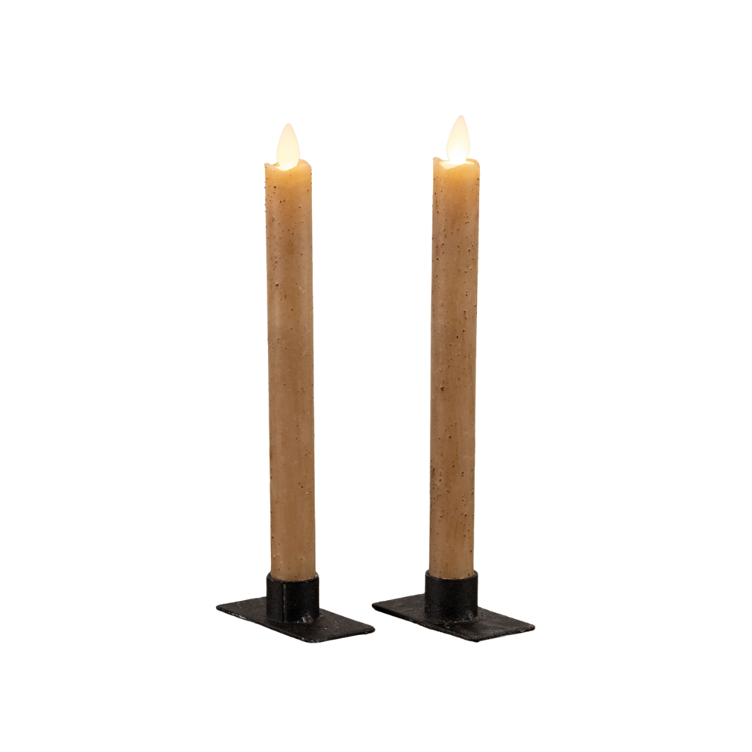 9.5" Moving 3D Flame Beige Taper Candles [Set of 2]