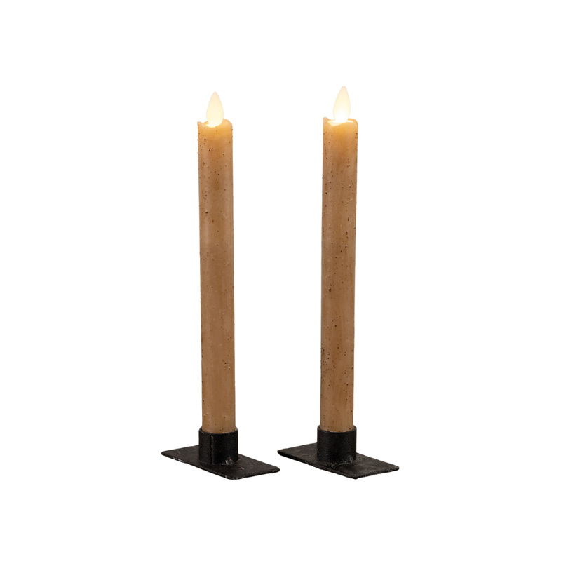 9.5" Moving 3D Flame Beige Taper Candles [Set of 2]