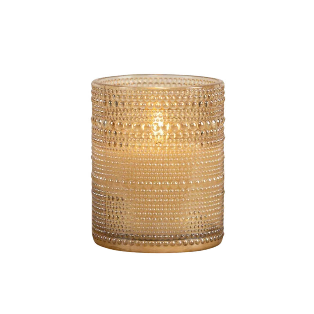 5" Champagne Dotted  Glass 3D Flame Candle